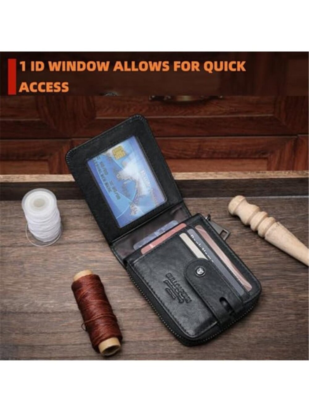 Men's Genuine Leather Wallet with Zipper - Picture 3 of 6